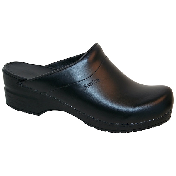 Men's Open Back Clog, PU-coated leather Upper, Polyurethane Outsole, Black, Size 10.5-11 M